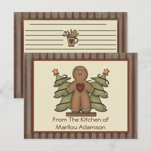 Primitieve koekjesman Recipe Kaarten (Voorkant / Achterkant)