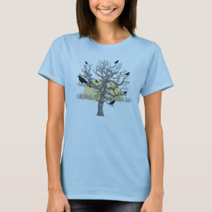 Primitieve Kraaien Herfst Kale Boom Vintage T-shir T-shirt