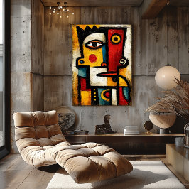 Primitieve Kubistische Koning Krachtige Abstracte Poster