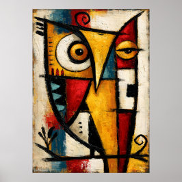 Primitieve Kubistische Uil Krachtige Abstracte Geo Poster