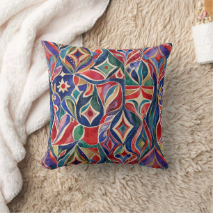 Primitieve kunst kleurrijke Waterverf Kussen