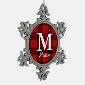 Primitieve land houthakker Rode buffel geruit Tin Sneeuwvlok Ornament (Links)