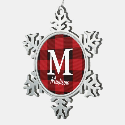 Primitieve land houthakker Rode buffel geruit Tin Sneeuwvlok Ornament (Rechts)