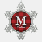 Primitieve land houthakker Rode buffel geruit Tin Sneeuwvlok Ornament (Voorkant)