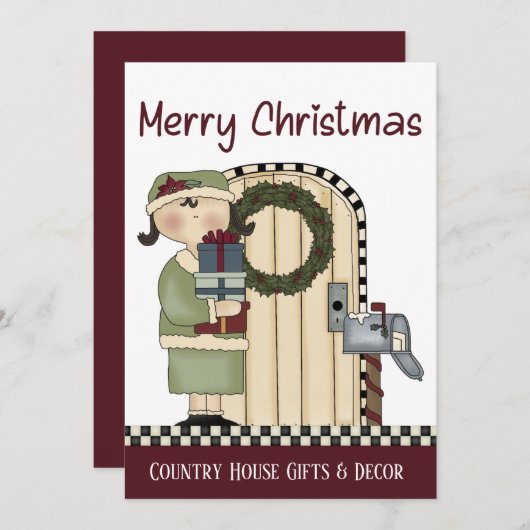 Primitieve Land Kerst Rustieke Kerst Kaart (Voorkant / Achterkant)