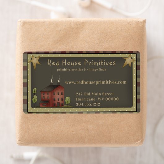 Primitieve Landelijke Rode Saltbox Huis /Stars Etiket (Insitu)