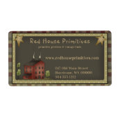 Primitieve Landelijke Rode Saltbox Huis /Stars Etiket (Voorkant)