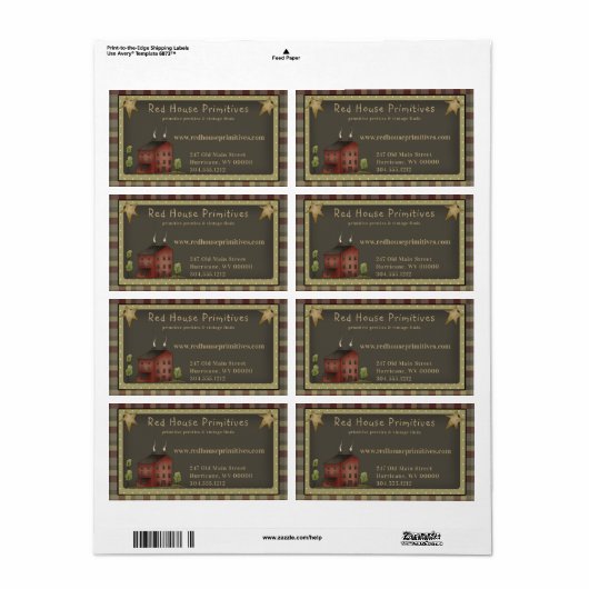 Primitieve Landelijke Rode Saltbox Huis /Stars Etiket (Full Sheet)