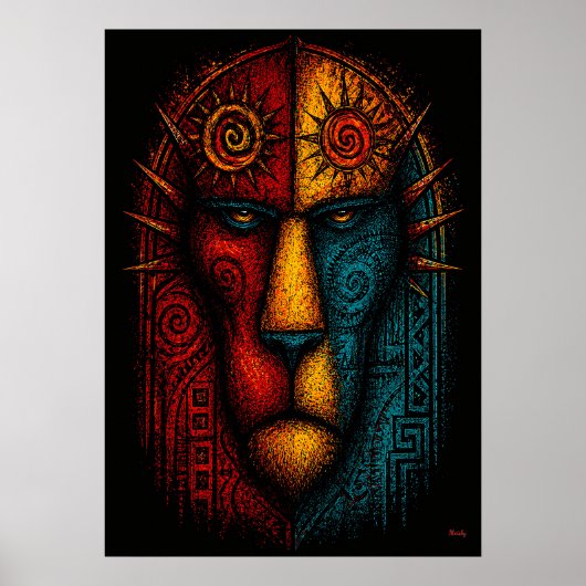 Primitieve Leeuwenkoning Abstracte Kunst – Express Poster (Voorkant)