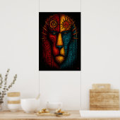 Primitieve Leeuwenkoning Abstracte Kunst – Express Poster (Keuken)