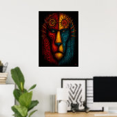 Primitieve Leeuwenkoning Abstracte Kunst – Express Poster (Thuiskantoor)