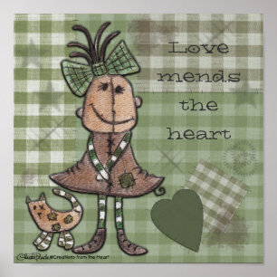 Primitieve meisje en kat poster