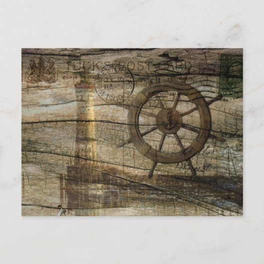 Primitieve Nautical Helm Wheel vuurtoren aan de ku Briefkaart (Voorkant)