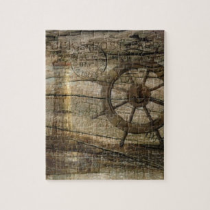 Primitieve Nautical Helm Wheel vuurtoren aan de ku Legpuzzel