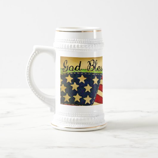 Primitieve Old Glory God zegende America Stein Bierpul (Links)
