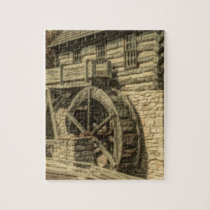 Primitieve oude boerderij bloem molen waterrad legpuzzel