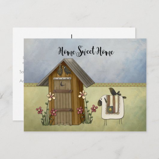 Primitieve Outhouse Sheep Home Housewarming Party Uitnodiging Briefkaart (Voorkant / Achterkant)