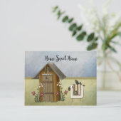 Primitieve Outhouse Sheep Home Housewarming Party Uitnodiging Briefkaart (Staand voorkant)