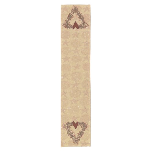 Primitieve Pip Berry Heart Wreath Table Runner Korte Tafelloper (Voorkant)