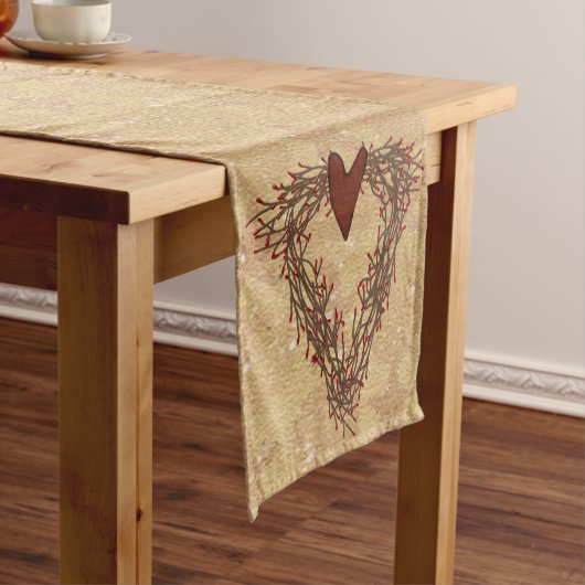 Primitieve Pip Berry Heart Wreath Table Runner Korte Tafelloper (Voorbeeld)