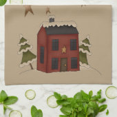 Primitieve Rode Koloniale in de sneeuw Theedoek (Gevouwen)