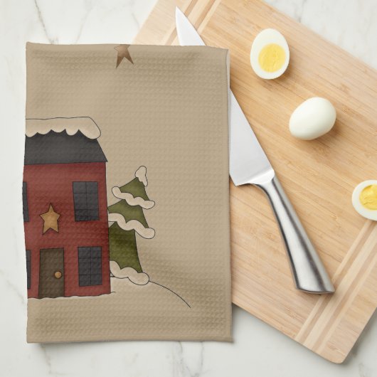 Primitieve Rode Koloniale in de sneeuw Theedoek (Quarter Fold)