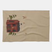 Primitieve Rode Koloniale in de sneeuw Theedoek (Horizontaal)