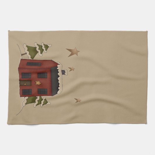 Primitieve Rode Koloniale in de sneeuw Theedoek (Horizontaal)