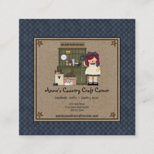 Primitieve rosterstars Country Rag Doll Kraft Vierkante Visitekaartje (Voorkant)