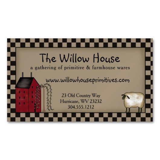 Primitieve Saltbox House en Willow Tree Editable Magnetisch Visitekaartje (Voorkant)