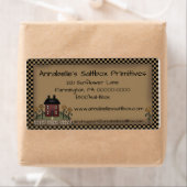 Primitieve Saltbox & Zonnebloemen gepersonaliseerd Etiket (Insitu)