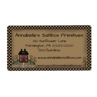Primitieve Saltbox & Zonnebloemen gepersonaliseerd Etiket