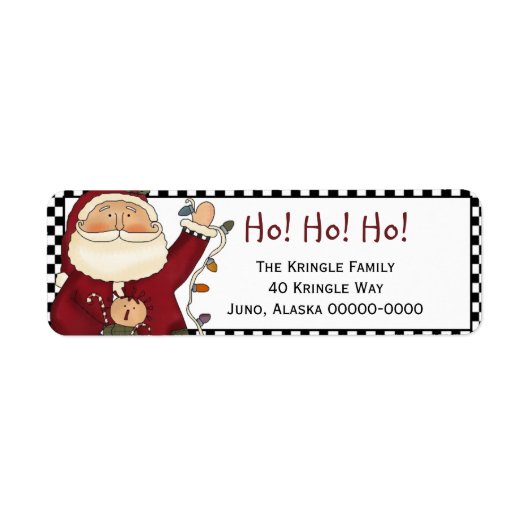 Primitieve Santa Return Adres Label - Vakantie (Voorkant)