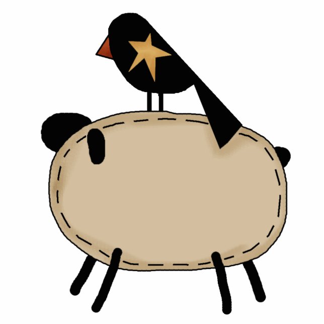 primitieve schaap- en kraaisculptuur staand fotobeeldje  (Voorkant)