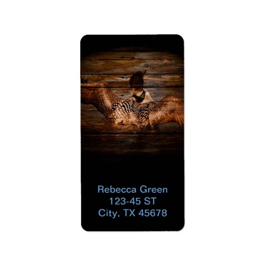 Primitieve schuur hout Western Land watervogel Loo Etiket (Voorkant)