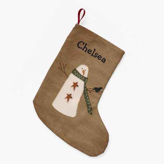 Primitieve sneeuwman kerstkous kleine kerstsok (Voorkant (Hangend))