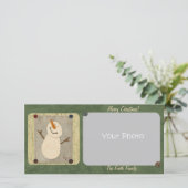 Primitieve Sneeuwman Kerstmis Fotokaart Feestdagenkaart (Staand voorkant)