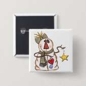Primitieve sneeuwman met hart en ster vierkante button 5,1 cm (Voorkant /achterkant)