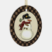Primitieve Sneeuwman Peperkoekman Keramisch Ornament (Rechts)