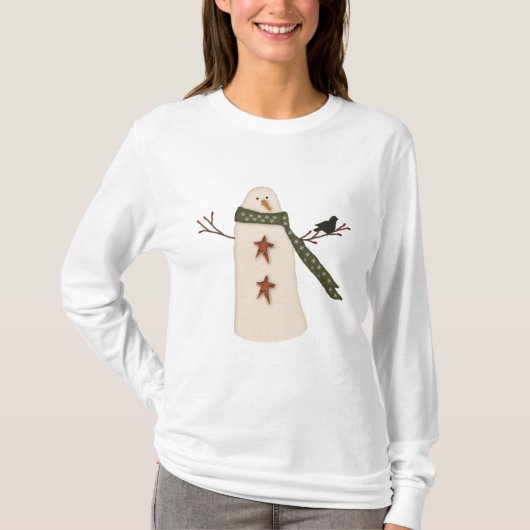 Primitieve sneeuwman vakantie Shirt (Voorkant)