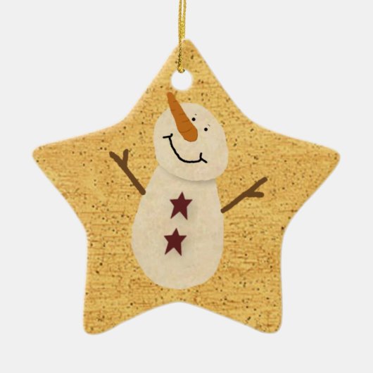 Primitieve Sneeuwman Versiering Keramisch Ornament (Voorkant)