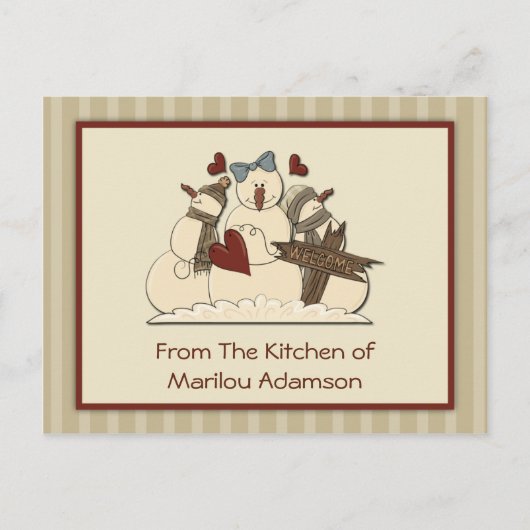 Primitieve Sneeuwmannen Recept Kaarten (Voorkant)