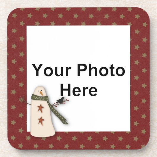 Primitieve sneeuwpop aangepaste foto kurk Onderzet Onderzetter (Voorkant)