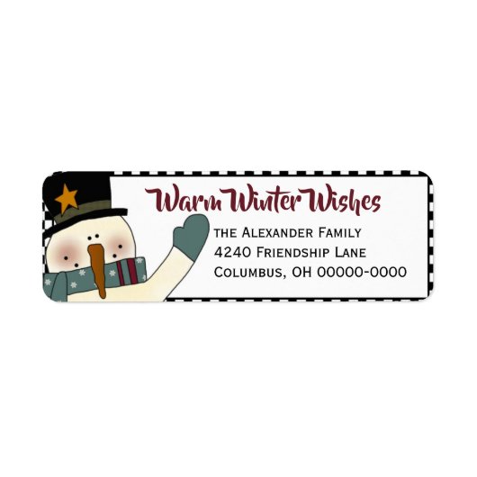 Primitieve sneeuwpop retouradres Label-Holiday Etiket (Voorkant)