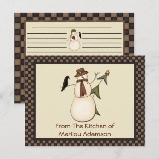 Primitieve Snowman- en Crow Recipe-kaarten Briefkaart (Voorkant / Achterkant)
