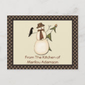 Primitieve Snowman- en Crow Recipe-kaarten Briefkaart (Voorkant)