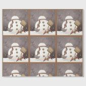 Primitieve Snowman en Homespun Wrapping Paper Cadeaupapier (Vlak)