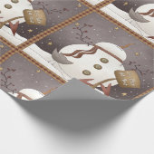 Primitieve Snowman en Homespun Wrapping Paper Cadeaupapier (Hoek)