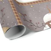 Primitieve Snowman en Homespun Wrapping Paper Cadeaupapier (Rol Hoek)