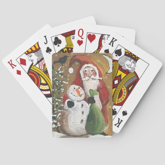 Primitieve Snowman en Santa Claus Speelkaarten (Achterkant)